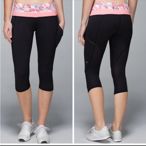 lululemon athletica Pants - Lululemon Run a Marathon crop II black flowabunga 17” legging